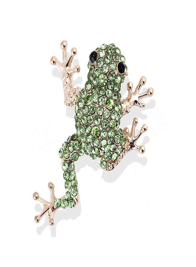 IS4U Vintage Crystal Frog Brooch Multicolored Rhinestone Frog Brooch Cute Metal Colored Diamond Animal Broochs Green Broochs Clothing Bag Hat Dress Jewelry for Men and Women (Green) - Image 1